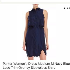 Parker Navy Silk Shirt Dress Med